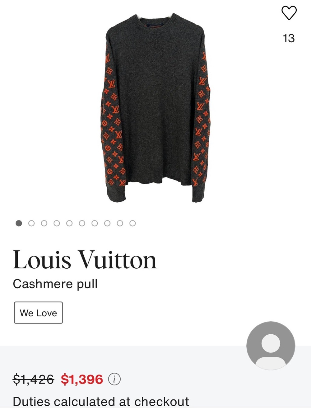 Louis Vuitton Dark Gray Crewneck Sweater with Orange Trim